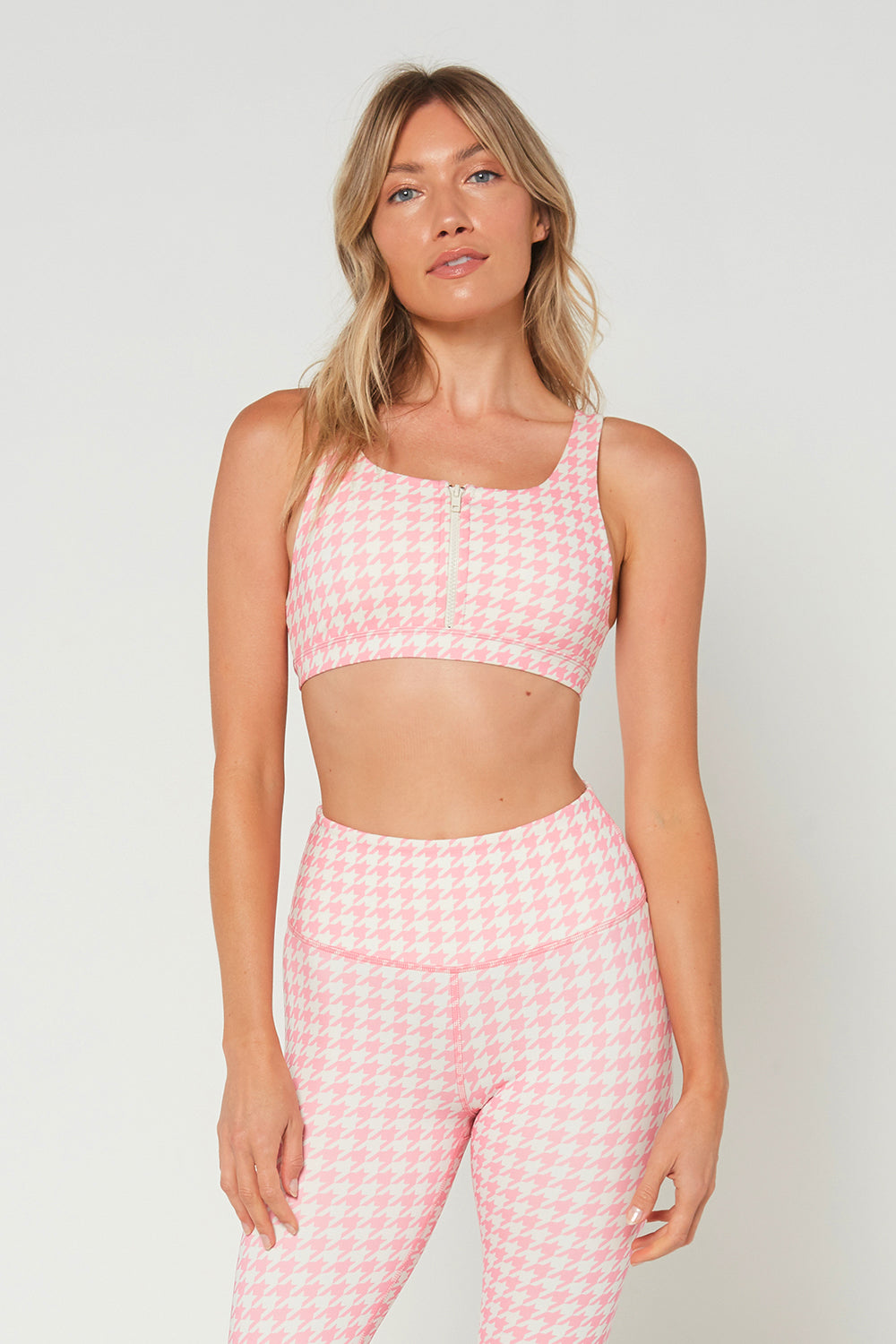 Pink Houndstooth Zip Bra
