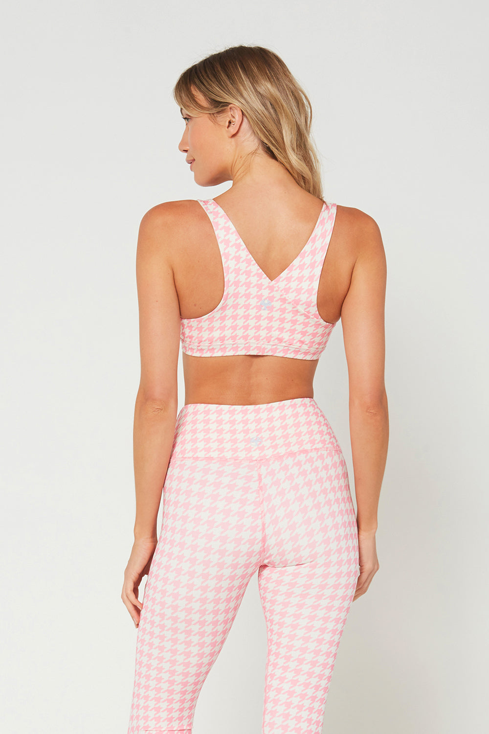 Pink Houndstooth Zip Bra