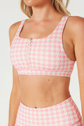 Pink Houndstooth Zip Bra
