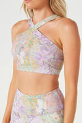 Pastel Marble Cross-Over Halter Crop Top