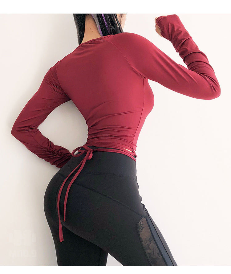 Women Sexy Long Sleeve Crop Top fitness camouflage Yoga shirt