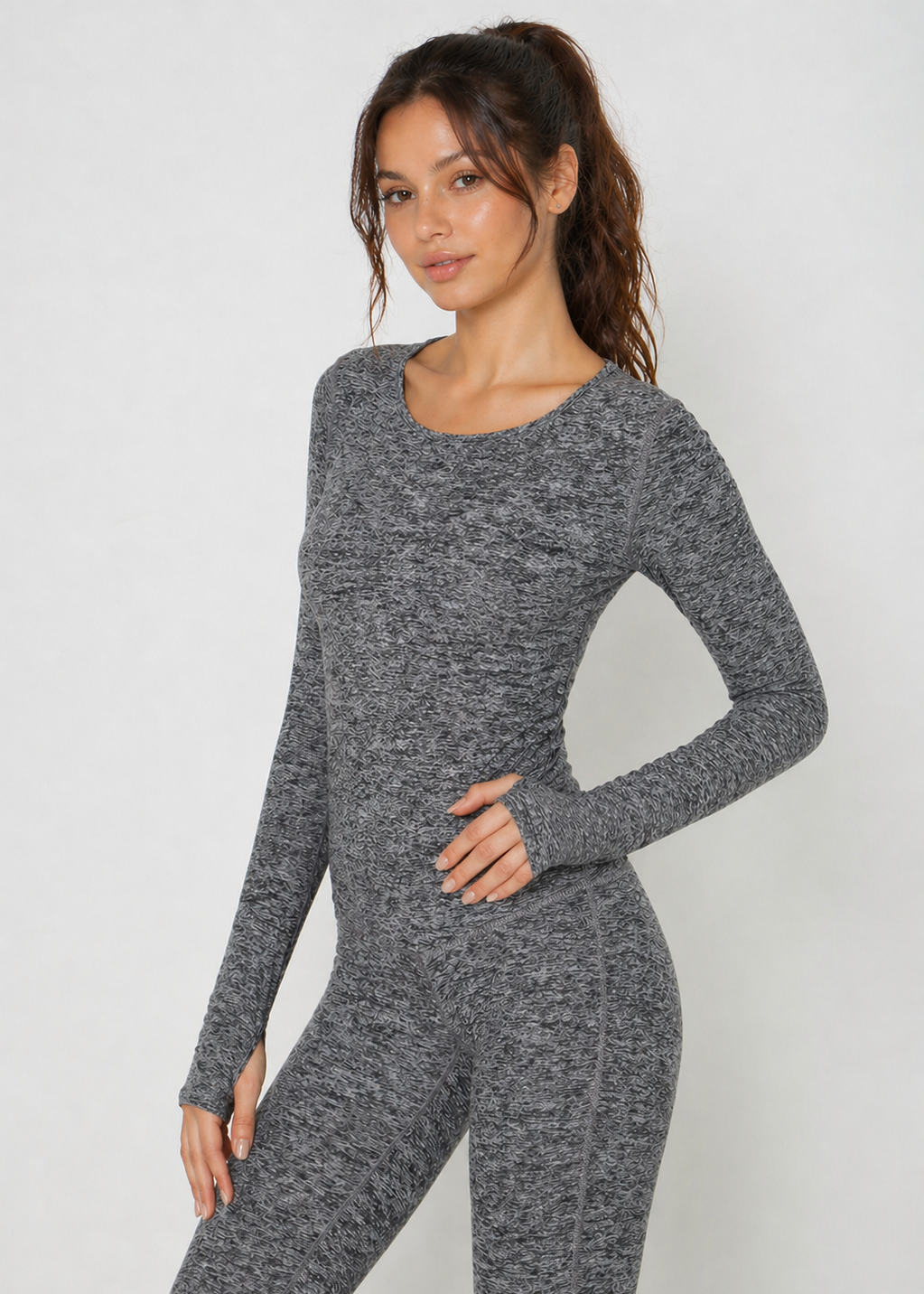 Soft Heather Jersey Long Sleeve Thumbhole Top