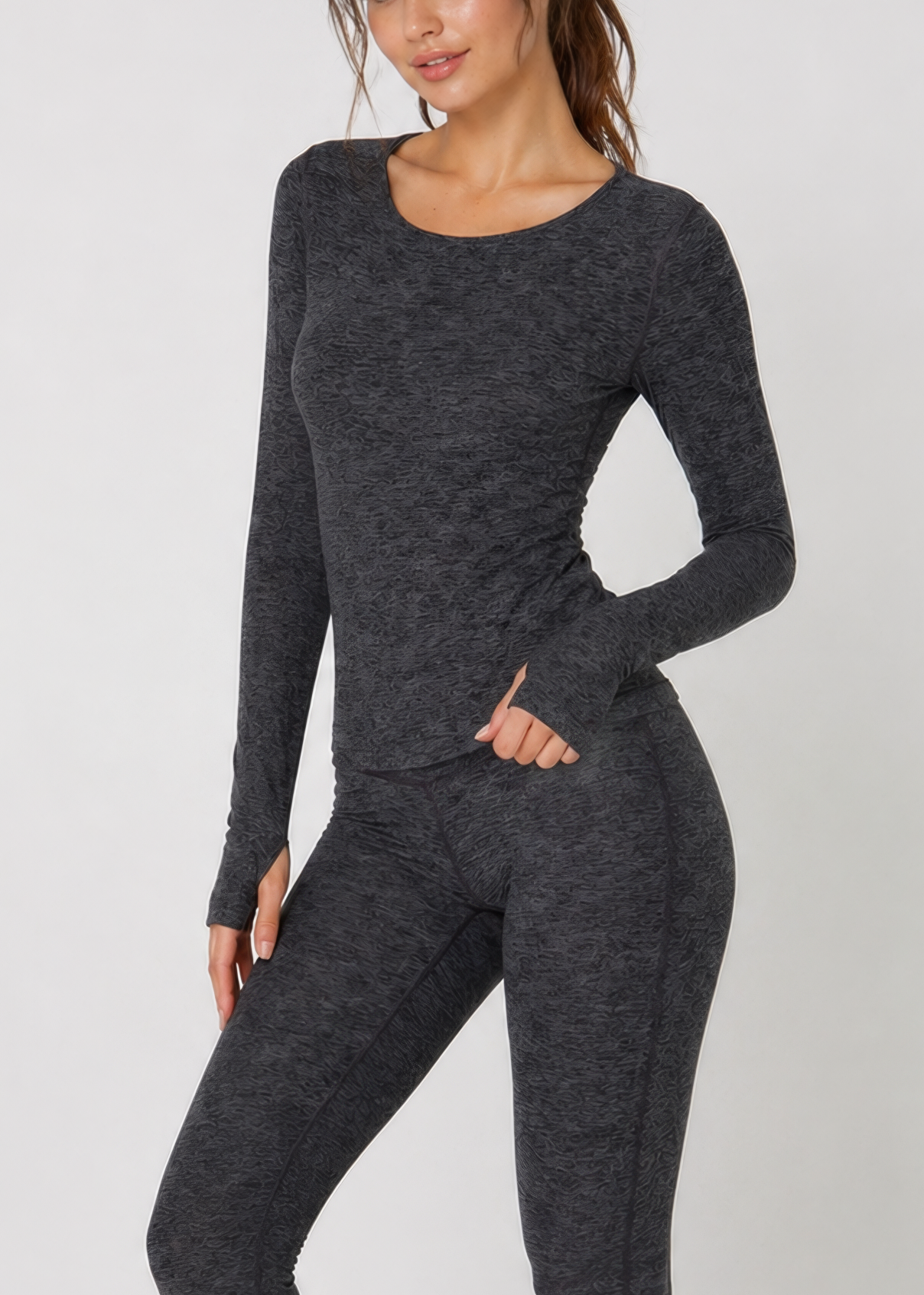 Soft Heather Jersey Long Sleeve Thumbhole Top