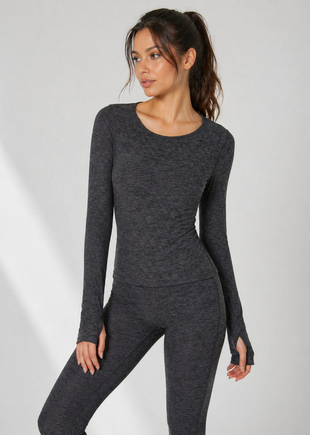 Soft Heather Jersey Long Sleeve Thumbhole Top