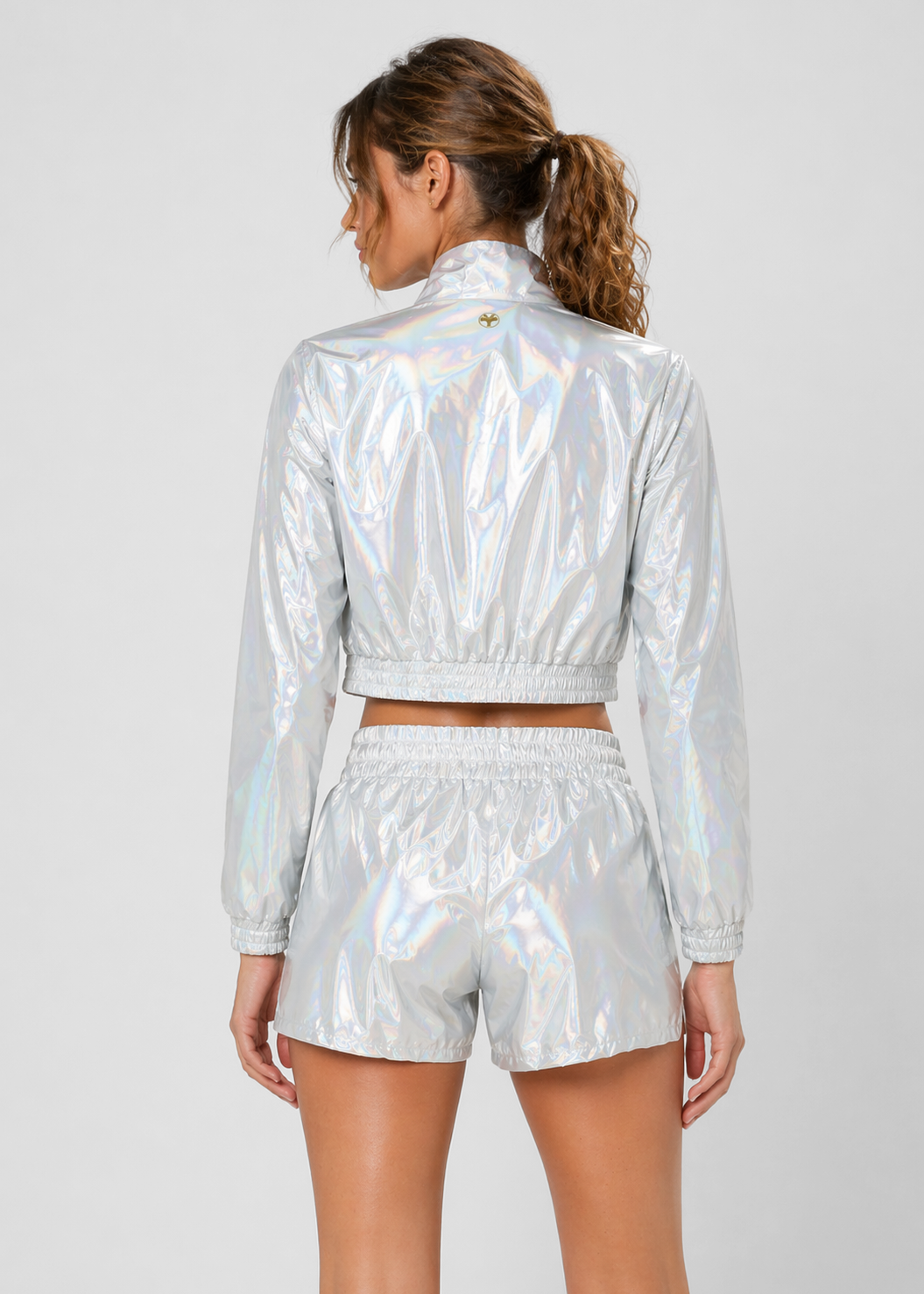 Holographic Crop Bomber Jacket