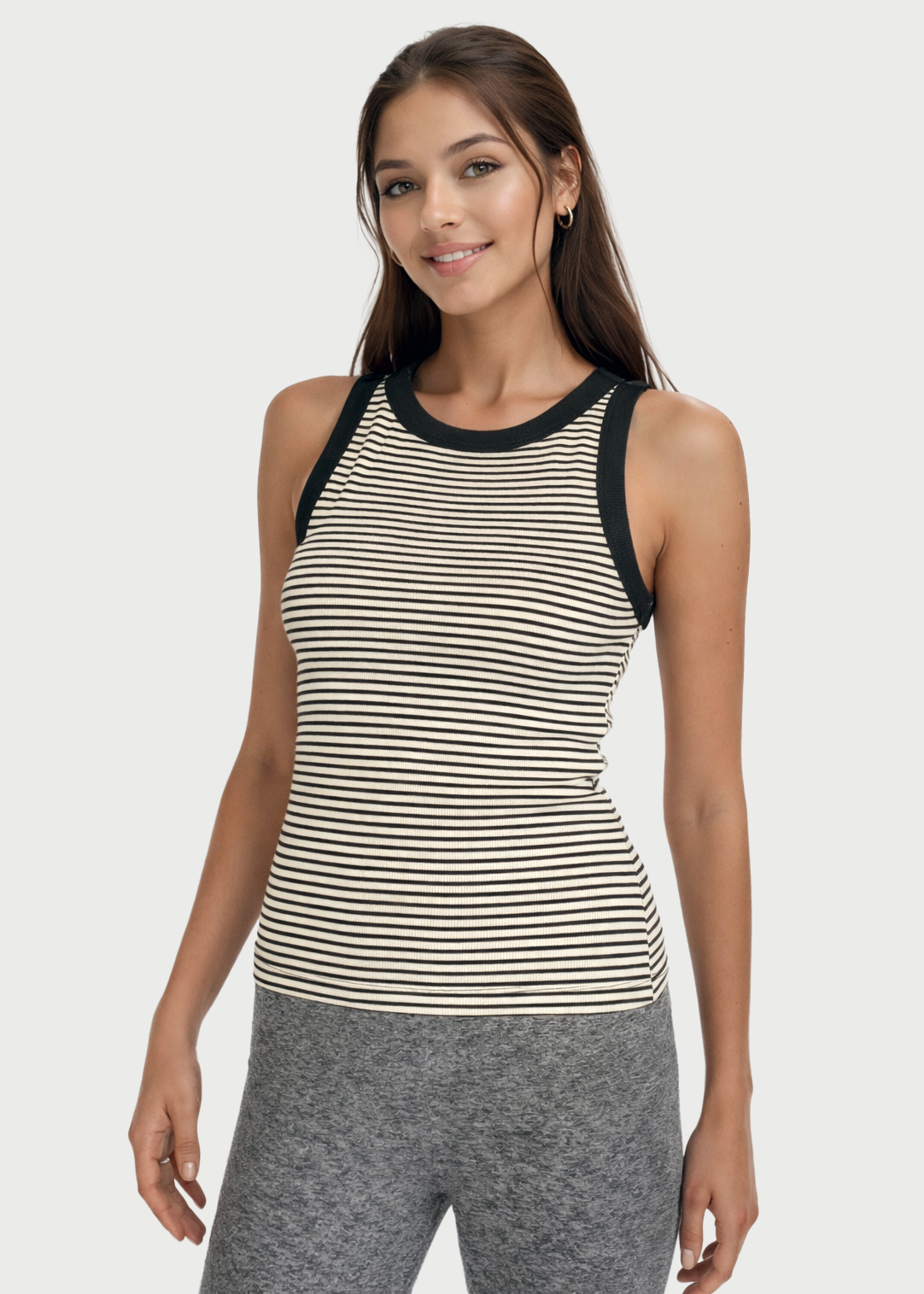 2X1 Rib Solid Round Neck Tank Top